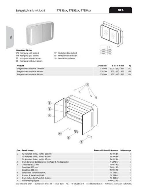 IS-Spiegeltuer-DEA-f-Spiegel-b1000mm-Anschlag-links-rechts-TV086BH gallery number 1